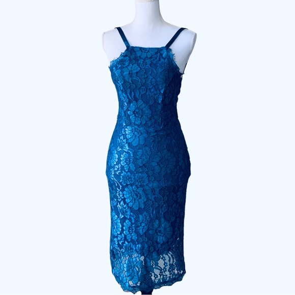 LULU’S WISHFUL WANDERING BLUE LACE BODYCON MIDI DRESS - Picture 2 of 16